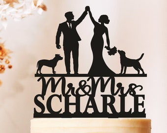 Wedding cake topper with dogs, dog cake topper, bride and groom cake topper with dogs, wedding cake topper, cake topper with two dogs 2550