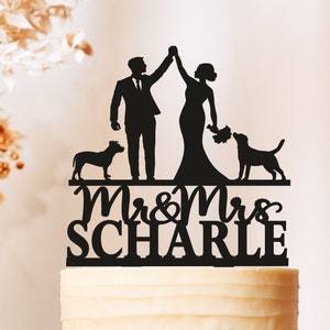 Bruidstaarttopper met honden, hondentaarttopper, bruid en bruidegomtaarttopper met honden, bruidstaarttopper, taarttopper met twee honden 2550