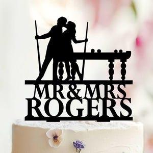 Personalized Billiards Wedding Cake Topper, Pool Table Silhouette