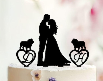 Personalized Wedding Cake Topper with Dog, Initial Letter Topper