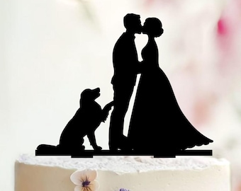 Decorazioni per torte nuziali con cani, Decorazione per torte nuziali, Decorazione per torte Mr e Mrs + cani, Decorazione per torte silhouette con due cani, Silhouette di cani