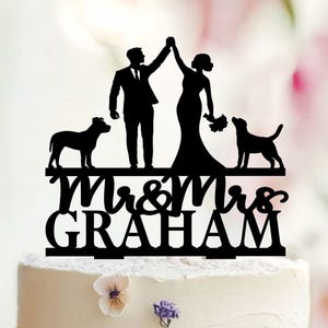Topper na tort weselny z psami, topper na tort z psem, topper na tort dla pary młodej z psami, topper na tort weselny, topper na tort z dwoma psami