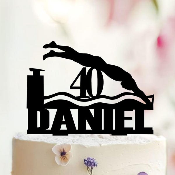 Personalized Swimming Birthday Cake Topper, Acrylic or Wood