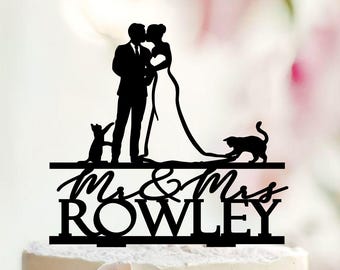Custom Acrylic Mr & Mrs Cat Wedding Cake Topper