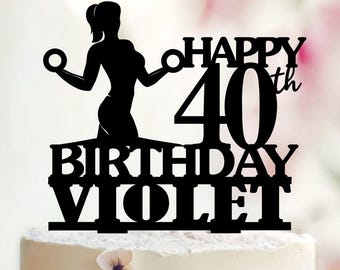 Personalized Fitness Birthday Cake Topper, Gym Girl Powerlifting