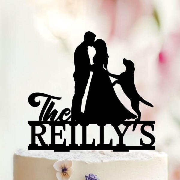 Сouple Wedding Cake Topper with Labrador Retriever, Dog Silhouette toppers decoration