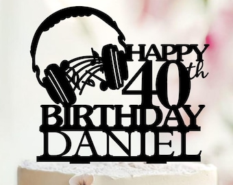 Headphones Birthday Cake Topper, Music Theme, Personalized Name