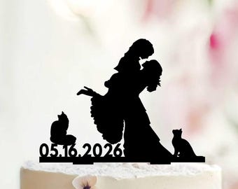 Lesbian Wedding Cake Topper, Two Cats, MRS and MRS
