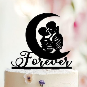 Skeleton Wedding Cake Topper, Gothic Halloween, Till Death Forever