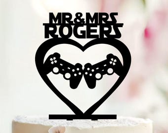 Personalized Gamer Wedding Cake Topper, Video Game Controller, Mr & Mrs