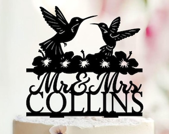 Hummingbird Wedding Cake Topper, Rustic Bird Branch, Personalized