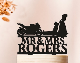 Coppia di motociclette Topper per torta nuziale, Topper per torta di moto, topper per torta nuziale sposa e sposo, Topper per torta di bici da matrimonio, Topper rustico 2212