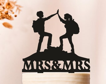 Mountain Climbers Cake Topper, Personalized Cake Topper, Lesbian Weddings, Lesbian Couple Cake Topper,Mrs and Mrs wedding cake topper (2266)