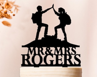 Mountain Climbers Cake Topper,Personalized Cake Topper,Wedding Cake Topper,Rock Climbing couple,Wedding Decoration,Surname Cake Topper 2142