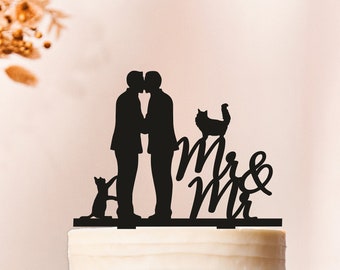 Gay Cake Topper with Cat, Gay Wedding Cake Topper, Gay Cake Topper, Same Sex + DATE Cake Topper,Mr and Mr Cake Topper,marriage equality 2409