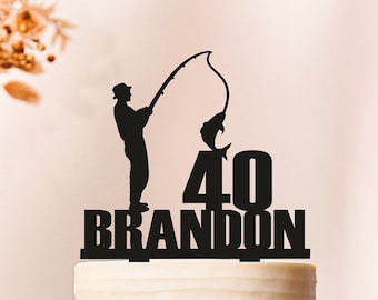 Fisherman cake topper,Fisherman Birthday cake topper,topper with Fisherman silhouett and fish,Fishing,Bass Fishing,Fishing Themed Party 2340