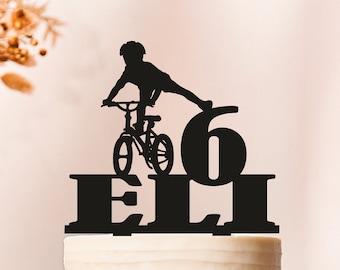 Kids Bike Cake Topper, Personalised Mountain Biking Cake Topper, Kids birthday Cake Topper, Kids Cake Topper, Bike Birthday Party (2172)