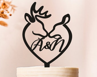 Browning cake topper, Last name wedding topper Buck and doe heart Cake topper 