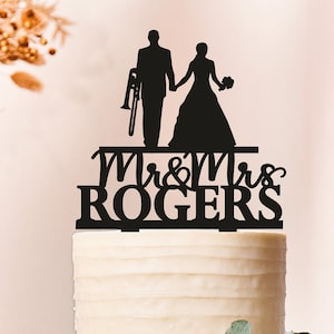 Trombone player cake topper, Trombonist Wedding cake topper, Personalized Trombone cake topper, Musician Wedding cake topper, Wedding