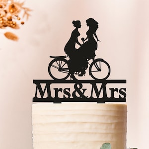 Lesbian wedding cake topper, Lesbian with bike cake topper, same sex cake topper,mrs and mrs cake topper,lesbian silhouette cake topper 2025