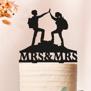 Mountain Climbers Cake Topper, Personalized Cake Topper, Lesbian Weddings, Lesbian Couple Cake Topper,Mrs and Mrs wedding cake topper (2266)