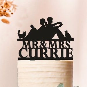 Custom Couple Reading Bride and Groom Wedding Cake Topper, Wedding Gamer cake topper, Gaming Video Game Controller Cake Topper,Cat, Dog 2285