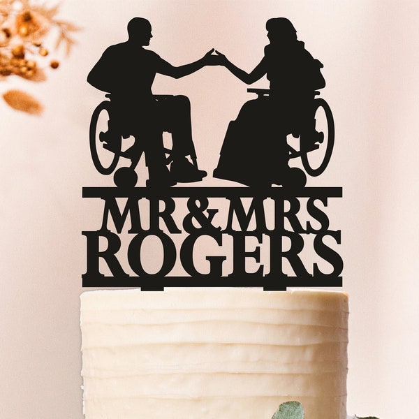 Wheelchair Wedding Cake Topper,Groom in Wheelchair,Bride in Wheelchair,Wedding Cake Topper,Wheelchair Silhouette,Bride and Groom Topper 2261