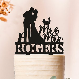 Wedding Silhouette Cake Topper with Cat,Pet Wedding Cake Topper,Cat Wedding Cake Topper,Cat Cake Topper,Cat Themed Wedding Cake Topper 2408