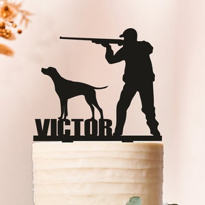 Hunting Cake Topper, Hunter with dog Cake Topper, Cake Topper with dog, hunter silhouettes cake topper, Hunter Birthday Cake Topper