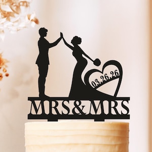 Lesbian Cake Topper, Same Sex Wedding Cake Topper with date, Lesbian Wedding Cake Topper, Mrs and Mrs Cake Topper, Lesbian decoration 2316A