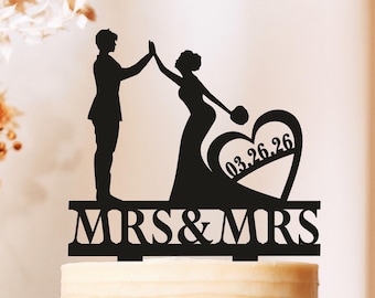 Lesbian Cake Topper, Same Sex Wedding Cake Topper with date, Lesbian Wedding Cake Topper, Mrs and Mrs Cake Topper, Lesbian decoration 2316A