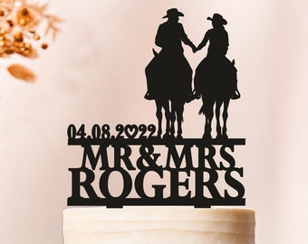 Bride and Groom with horse cake topper, Country Wedding cake topper,Cowboy cake Topper, horse cake topper, Cowboy with Lasso, wild west 2084