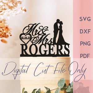 Wedding Cake Topper svg, Mr & Mrs Cake Topper - Custom Cake Topper Cricut Silhouette, Bride And Groom Cake Topper for laser machine,SVG, DXF