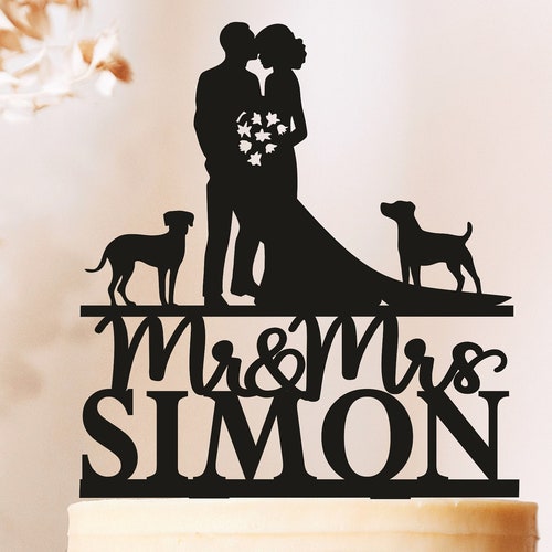 Wedding Cake Topper Couple With Dog Wedding Couple Silhouette - Etsy