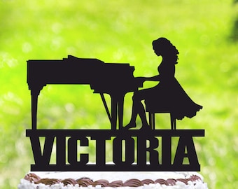 Grand Piano Cake Topper,Pianist Cake Topper,Personalized Cake Topper,Piano Cake Topper,Woman Play Piano,Pianist Party,Grand Piano decor 2110