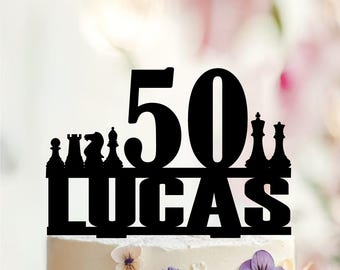 Personalized Chess Birthday Cake Topper, Acrylic Party Decoration
