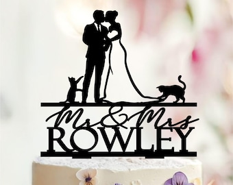 Custom Acrylic Mr & Mrs Cat Wedding Cake Topper