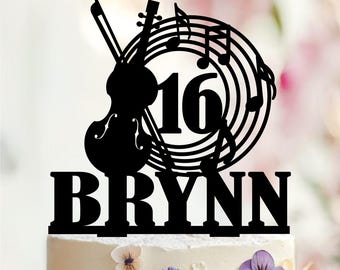 Violin Birthday Cake Topper, Personalized Music Party Decor