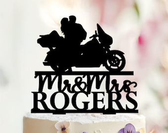 Motorcycle Couple Wedding Cake Topper, Personalized Acrylic or Wood