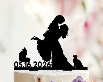 Lesbian Wedding Cake Topper, Two Cats, MRS and MRS