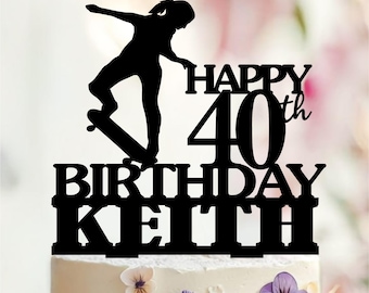 Personalized Skateboarder Birthday Cake Topper, Acrylic or Wood