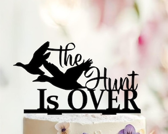 The Hunt Is Over Wedding Cake Topper, Rustic Personalized Cake Decor