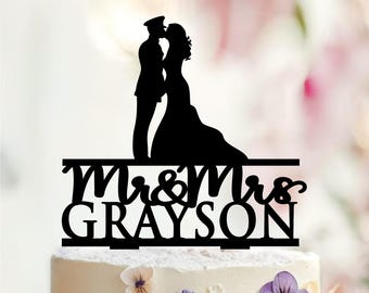 Personalized Military Wedding Cake Topper, Officer & Bride Silhouette