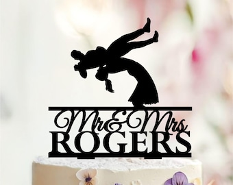 Wrestling Wedding Cake Topper, Personalized Mr & Mrs Last Name