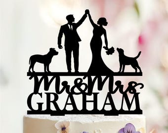 Hochzeitstorte mit Hunden, Tortenstecker Hund, Cake Topper Braut und Bräutigam mit Hunden, Hochzeitstorte Topper, Tortenstecker mit zwei Hunden