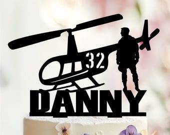 Personalized Helicopter Birthday Cake Topper, Aviation Party Decoration