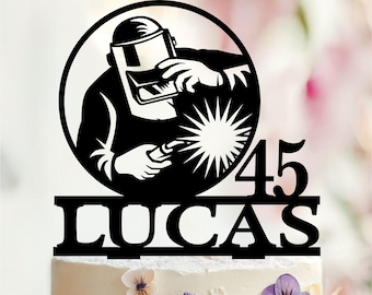 Personalized Welder Cake Topper, Welding Graduation Party