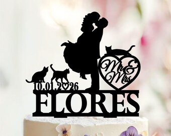 Cats and Dogs Wedding Cake Topper, Bride and Groom Silhouette