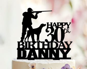 Hunter & Dog Birthday Cake Topper, Personalized Acrylic or Wood