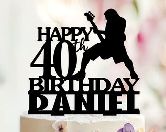 Guitar Player Birthday Cake Topper, Personalized Musician Party